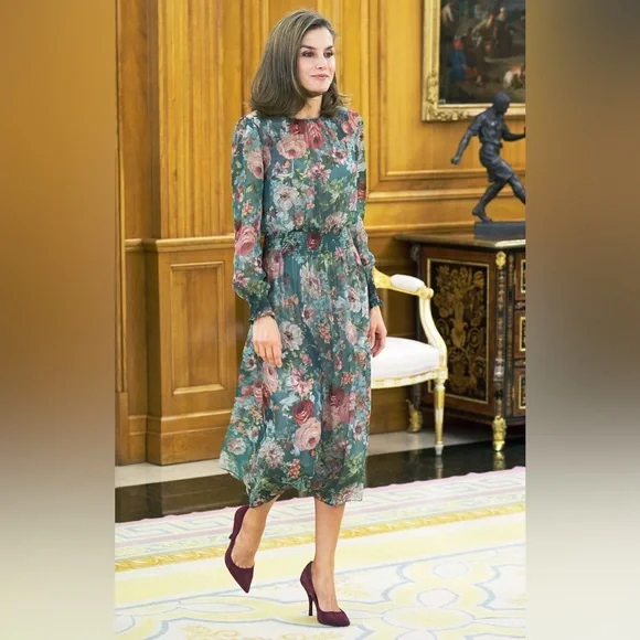 Zara Rare Viral Floral Sheer Midi Dress Sz M - Picture 4 of 11